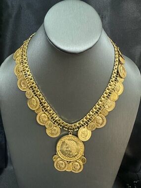Miriam Haskell Gold Coin Pendant Collar Necklace